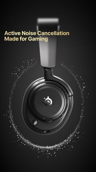 This image ad shows a headset with active noise cancellation that is made for gaming.