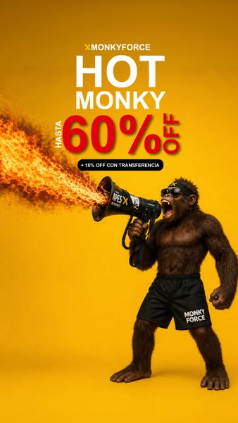This ad uses an anthropomorphic ape-like creature holding a bullhorn, with flames shooting from it, to grab attention an