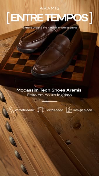 This ad showcases Aramis Mocasim Tech Shoes, emphasizing their versatility, flexibility, and clean design. The shoes are