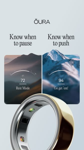 This ad for Oura ring highlights the device's ability to determine when the user should pause and rest, and when the