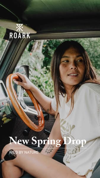 This ad for Roark clothing features a woman inside of a car.
