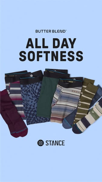This ad for Stance promotes their Butter Blend underwear and socks, highlighting the softness of the material. The ad fe