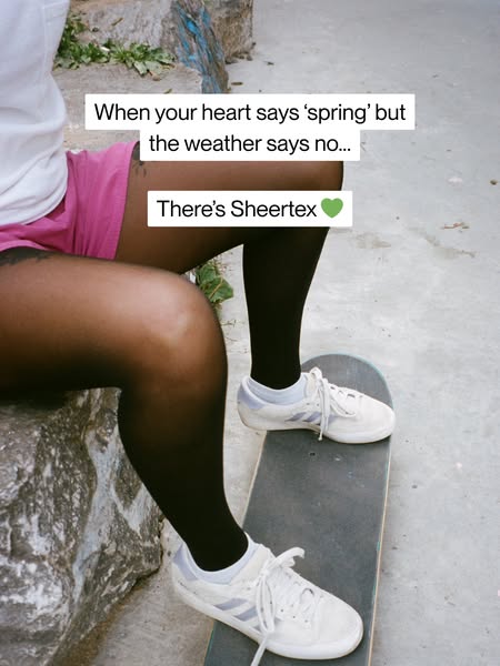 The ad features a person sitting wearing shorts and tights with a skateboard. The ad text reads, "When your heart s