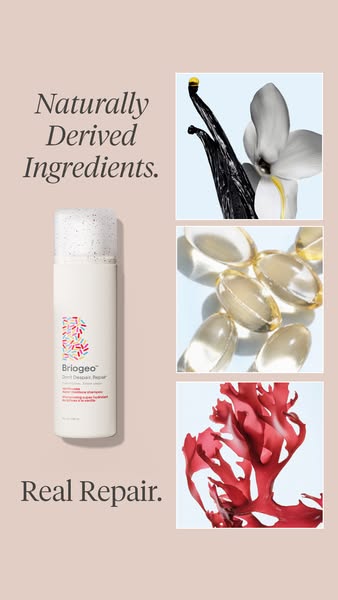 This ad for Briogeo's Don't Despair, Repair! super moisture shampoo spotlights the naturally derived ingredients