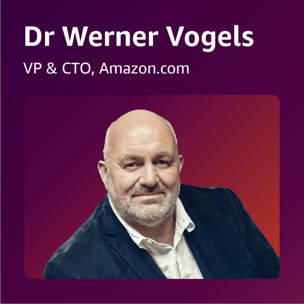 This ad features a professional headshot of Dr. Werner Vogels, VP & CTO of Amazon.com. It serves to highlight his ro
