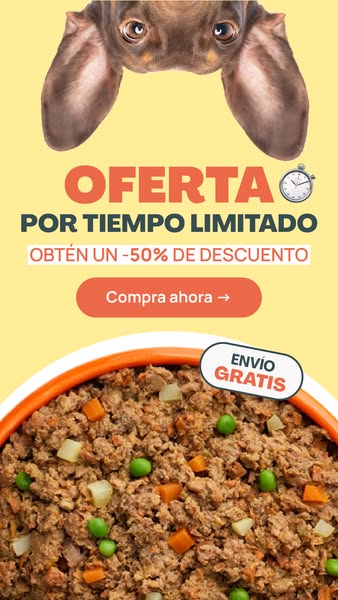 This image ad promotes dog food with a limited-time offer of 50% off and free shipping. The ad features a close-up of a 