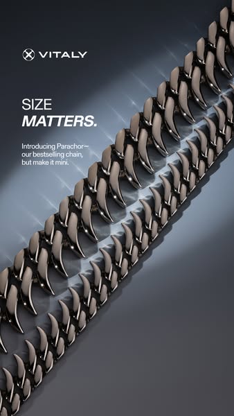 This ad showcases Vitaly's Parachor chain, highlighting the new mini version of their bestselling chain.