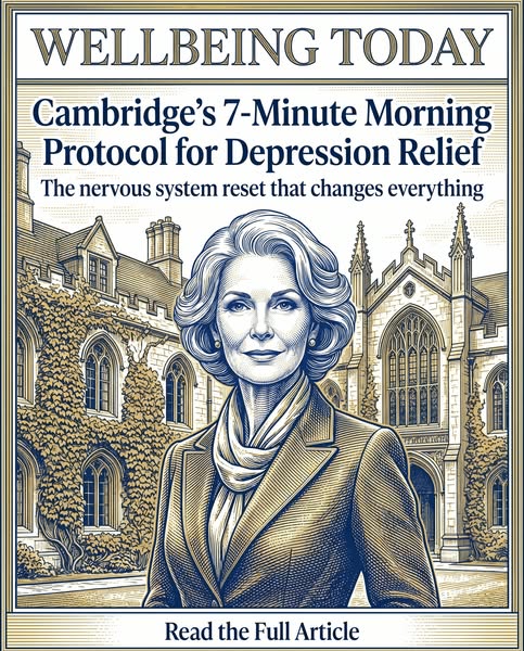 The ad promotes an article on Cambridge's 7-Minute Morning Protocol for Depression Relief. It features an illustrati
