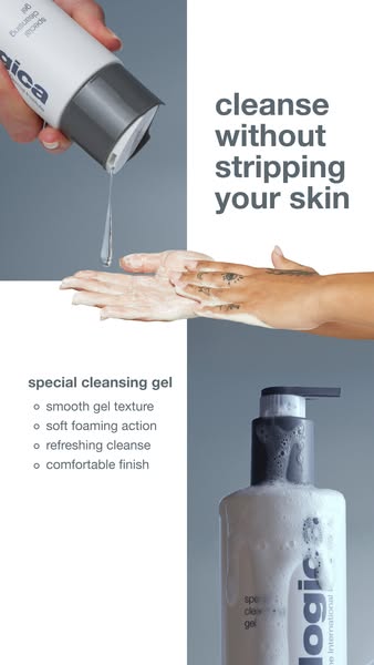 This ad for Dermalogica Special Cleansing Gel uses a split-screen effect to highlight its gentle cleansing action. One s