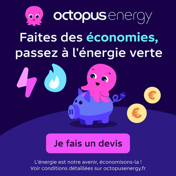 This ad promotes Octopus Energy as a green energy alternative that can save customers money. It uses a cartoon style and