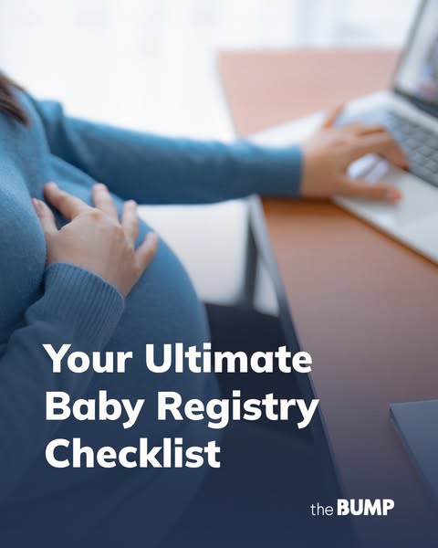 Ad for The Bump's ultimate baby registry checklist. The image shows a pregnant person using a laptop while resting t