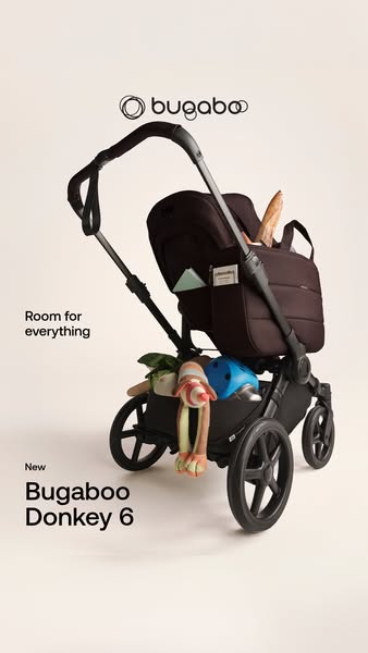 This ad showcases the Bugaboo Donkey 6 stroller emphasizing its storage capacity and suitability for various needs throu