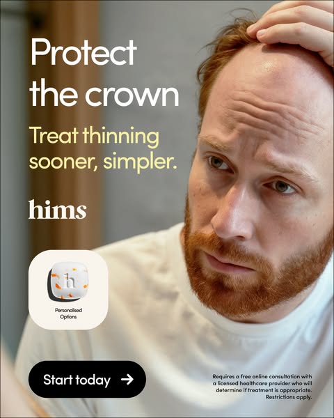 This ad aims to attract men experiencing hair loss to the Hims brand, with the goal of addressing hair loss sooner and s