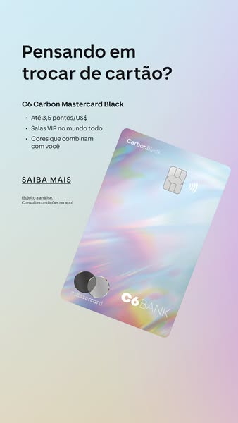 An image promoting the C6 Carbon Mastercard Black credit card, highlighting key features such as points per dollar, VIP 
