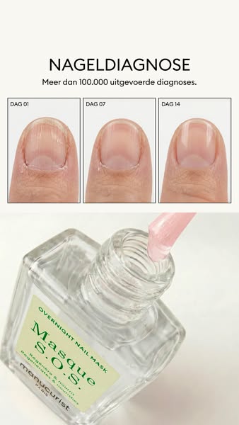 This ad shows a before and after progression of the user's nail health. The product advertised is Manicurist's O