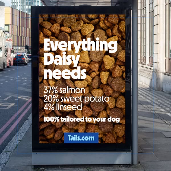 This ad for Tails.com uses personalized messaging, highlighting the brand's promise of a diet 100% tailored to a dog