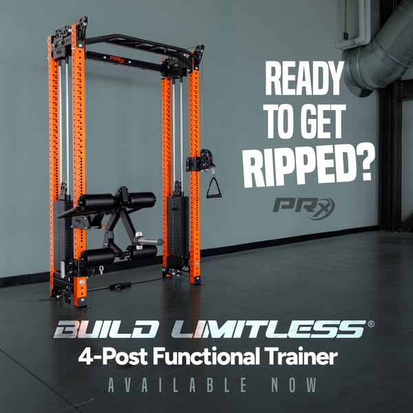 An ad for the PRx Build Limitless 4-Post Functional Trainer featuring an image of the product.