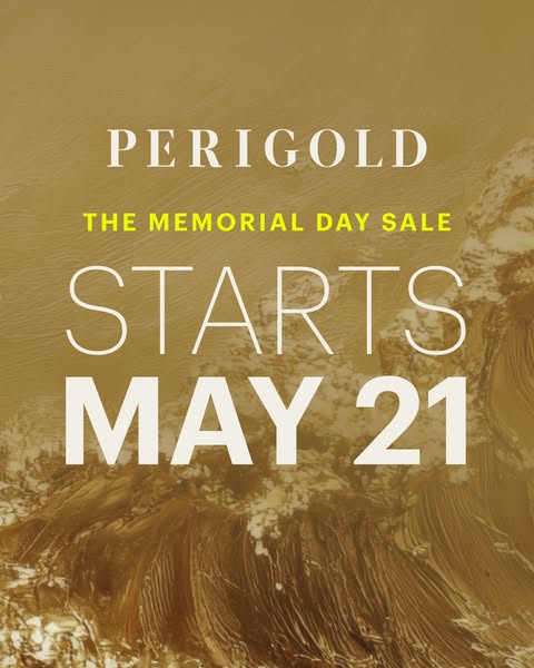 This ad promotes the Memorial Day Sale by Perigold, starting May 21. The ad features a background texture reminiscent of