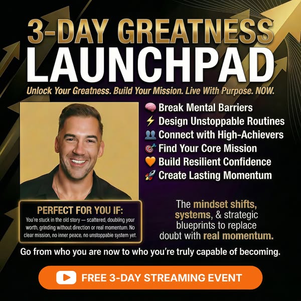 This ad promotes a 3-day event focused on unlocking greatness and building a mission-driven life. It highlights the tran