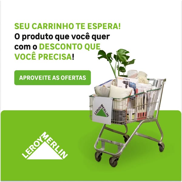 This ad for Leroy Merlin features a shopping cart full of home improvement products and a houseplant, with a headline th
