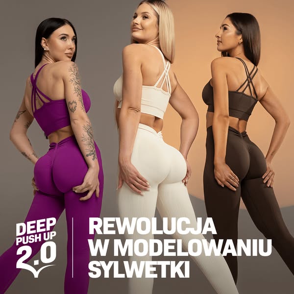 This image ad showcases three models wearing leggings in different colors from the brand's activewear line. The ad p