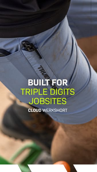 The ad showcases work shorts that are built for triple digit temperatures.