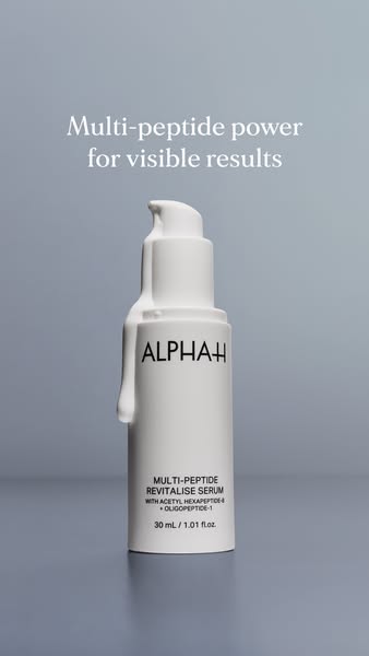 This ad for Alpha-H Multi-Peptide Revitalise Serum highlights the product and its main benefit, which is to provide mult
