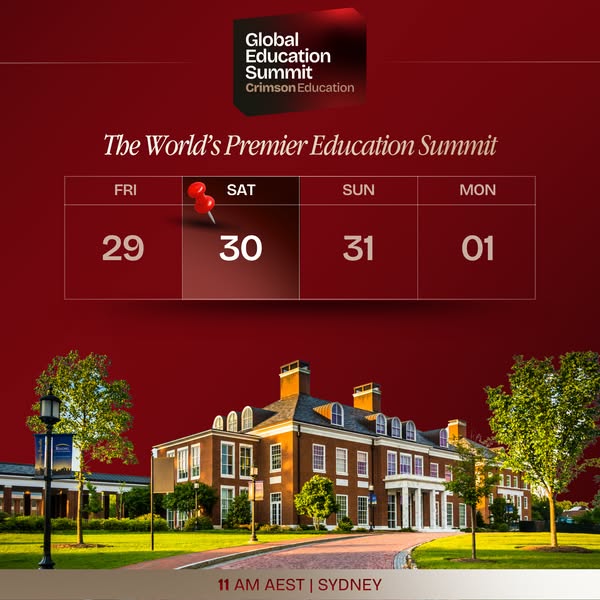 Ad for the Global Education Summit hosted by Crimson Education. The ad highlights the summit as 'The World's Pre