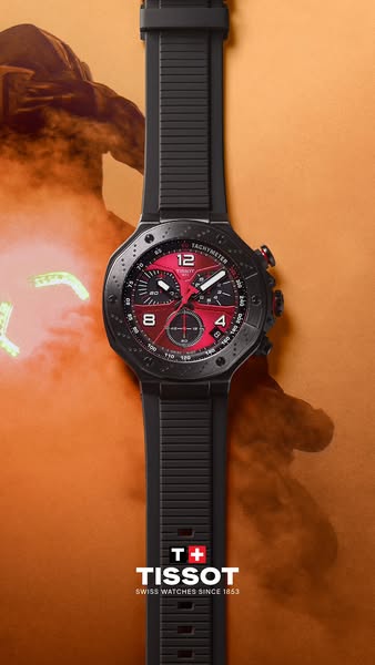 This image ad showcases a Tissot watch in a vertical format, emphasizing its design and brand.