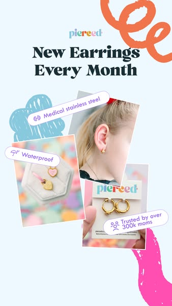 This image ad for Piereed showcases their monthly earring subscription service. It highlights the brand's commitment