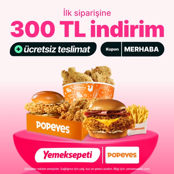 This Popeyes ad features a variety of their menu items on a pink gradient background, with a headline advertising a 300 