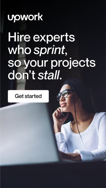 This ad for Upwork highlights the platform's ability to connect businesses with expert freelancers who can help them