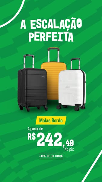 Ad showcasing a selection of three suitcases, highlighting a starting price, a discount, and payment options.