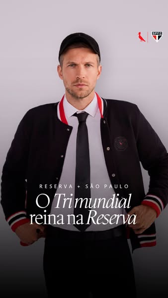 This ad promotes the Reserva + Sao Paulo clothing line. It features a man wearing the collaboration's letterman jack