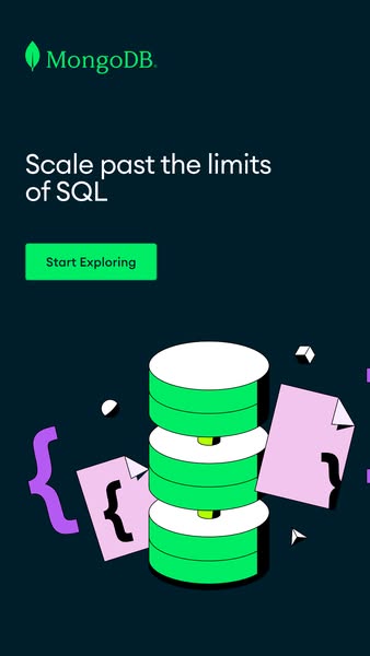 This ad promotes MongoDB as a solution to scale past the limits of SQL.