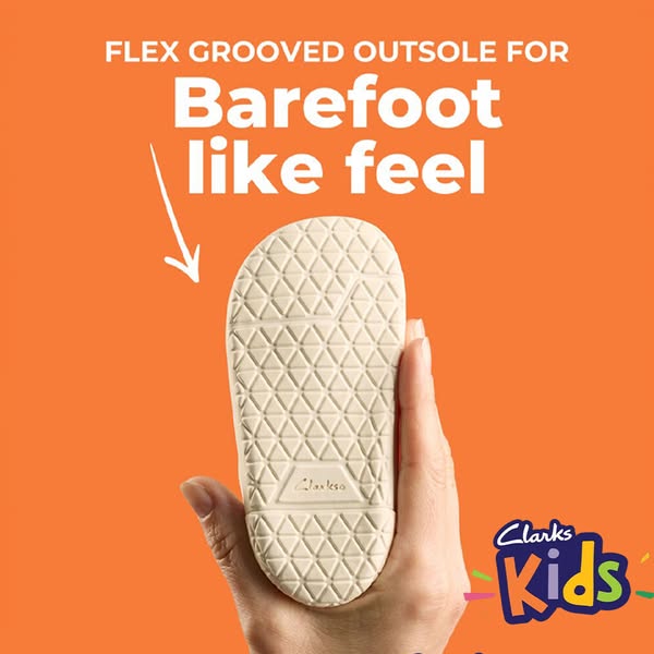 This ad showcases the flexibility of Clarks Kids footwear. It emphasizes the barefoot-like feel of the shoe.