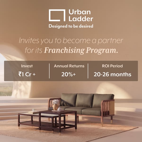 The image ad promotes a partnership with Urban Ladder through its franchising program. The ad presents the details of th