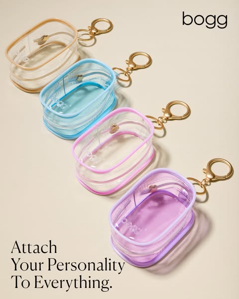 This ad showcases Bogg Bag bag accessories, emphasizing the brand's ability to add personality to any item with thes