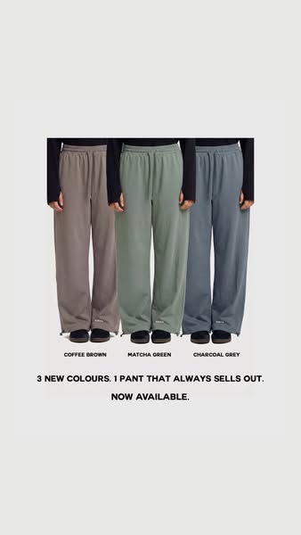 Ad showcasing pants in three new colors, emphasizing their popularity and availability.