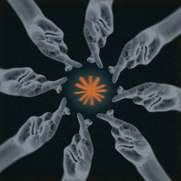 An abstract ad that presents an orange starburst shape surrounded by fingers that are crossed. The ad suggests wishing,