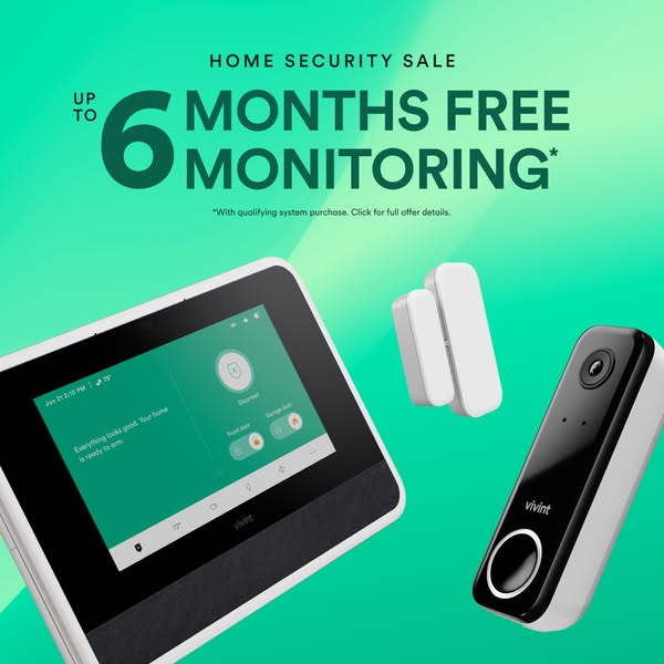 This Meta ad highlights a promotion for Vivint home security. The ad features a free monitoring offer and showcases Vivi