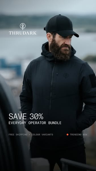 This ad for Thrudark features an image of a man wearing a dark jacket and baseball cap. The ad promotes a discount of 30