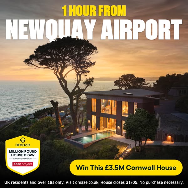 This ad is promoting a sweepstakes from Omaze where UK residents over the age of 18 can enter to win a £3.5M Cornwall ho