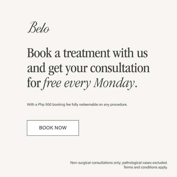 The ad promotes booking a treatment with Belo and getting a free consultation every Monday. The ad also mentions a Php 5