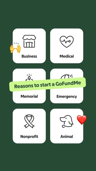 This ad presents six reasons to start a GoFundMe campaign by displaying them in a grid format, with each reason represen