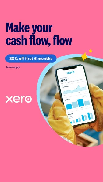 This ad promotes Xero, an accounting software. The ad's headline tells users to “Make your cash flow, flow” with an