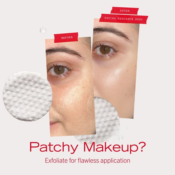 This image ad features a split-screen before and after comparison of a woman's skin, highlighting how the advertised