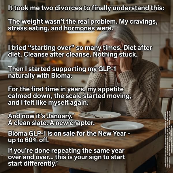 This image ad features a testimonial from a woman who found a solution to her weight problems with Bioma GLP-1 after str