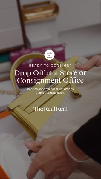 This ad for The RealReal encourages users to consign their items at a store or consignment office. It shows an image of