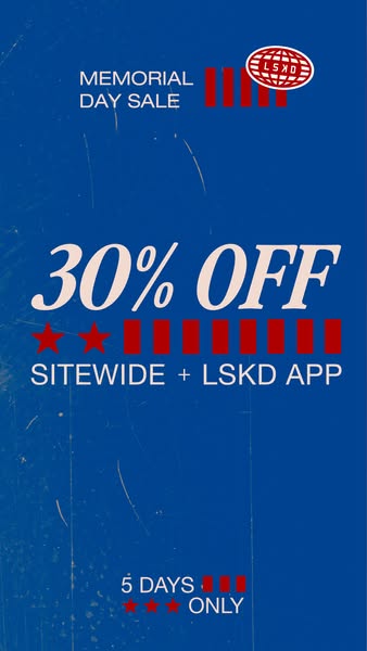 This ad is promoting a Memorial Day Sale for LSKD, offering a 30% discount sitewide and on the LSKD app. The sale is for